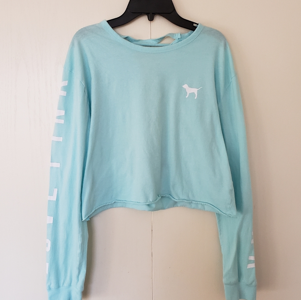 PINK Victorias Secret Long Sleeved Blue Crop Top